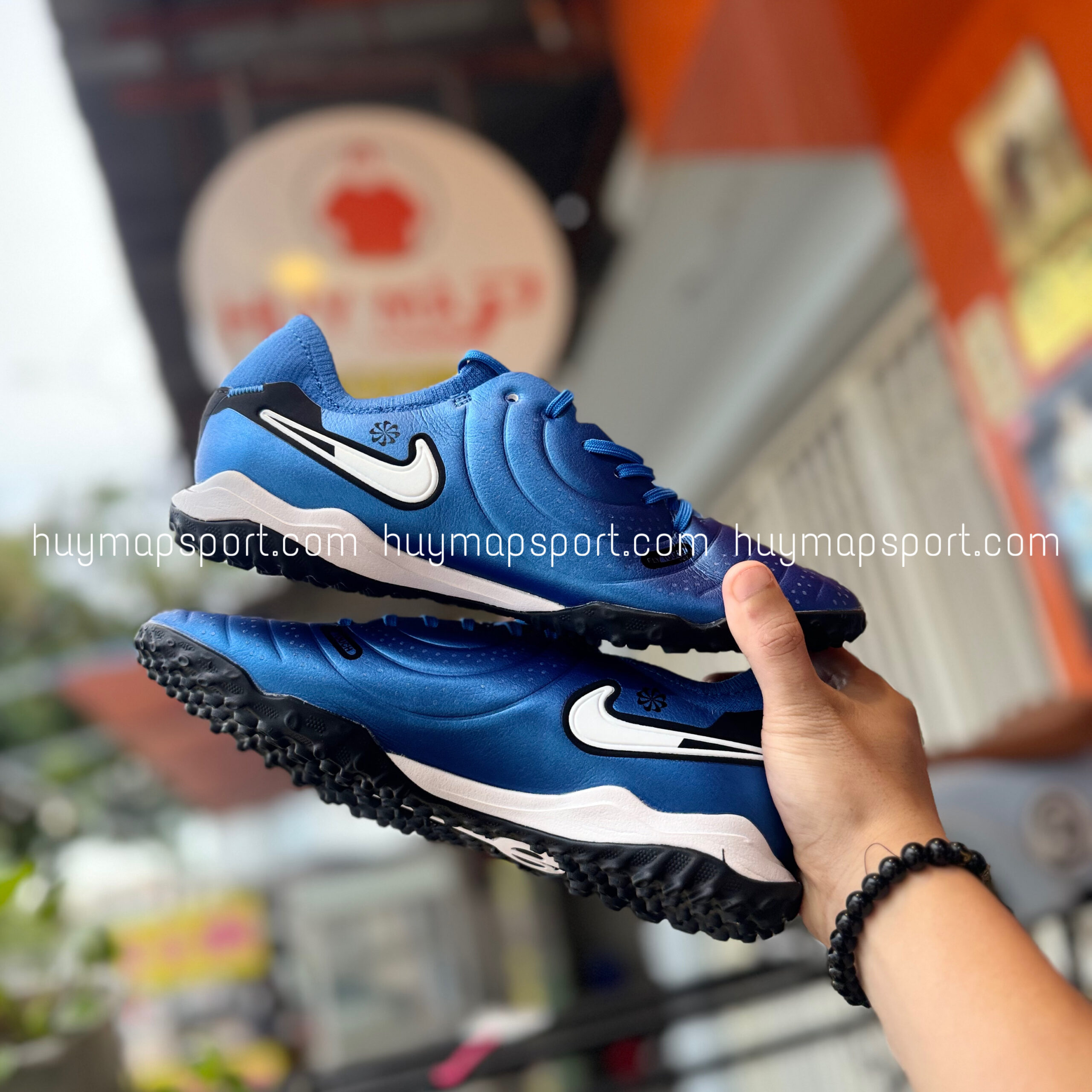 Giày Bóng Đá Nike Tiempo 10 Pro ( Cổ Chun ) Xanh Trắng TF